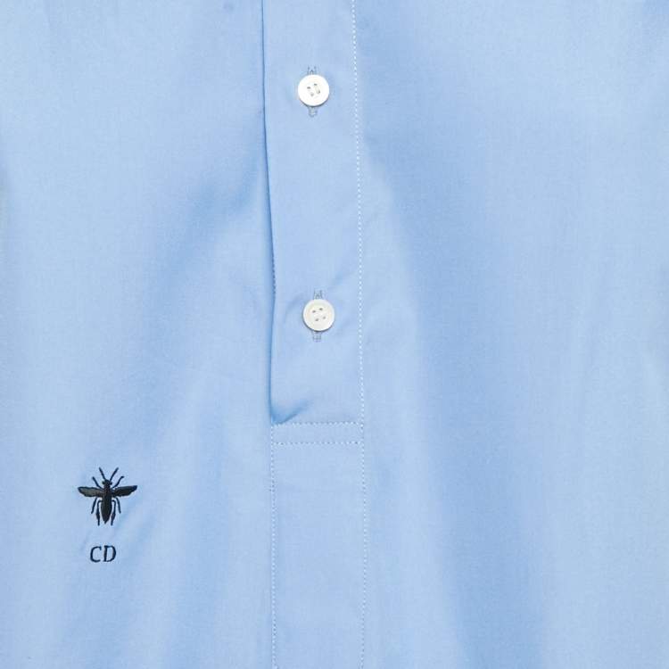 Pre Owned Dior Blue Cotton Lace Plastron Belted Cotton Tunic S