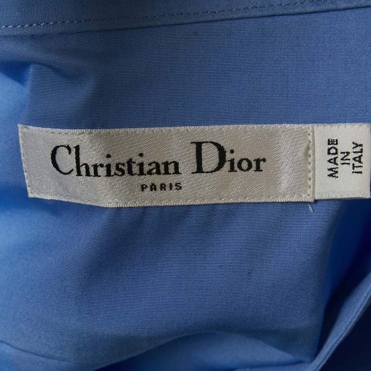Pre Owned Dior Blue Cotton Lace Plastron Belted Cotton Tunic S