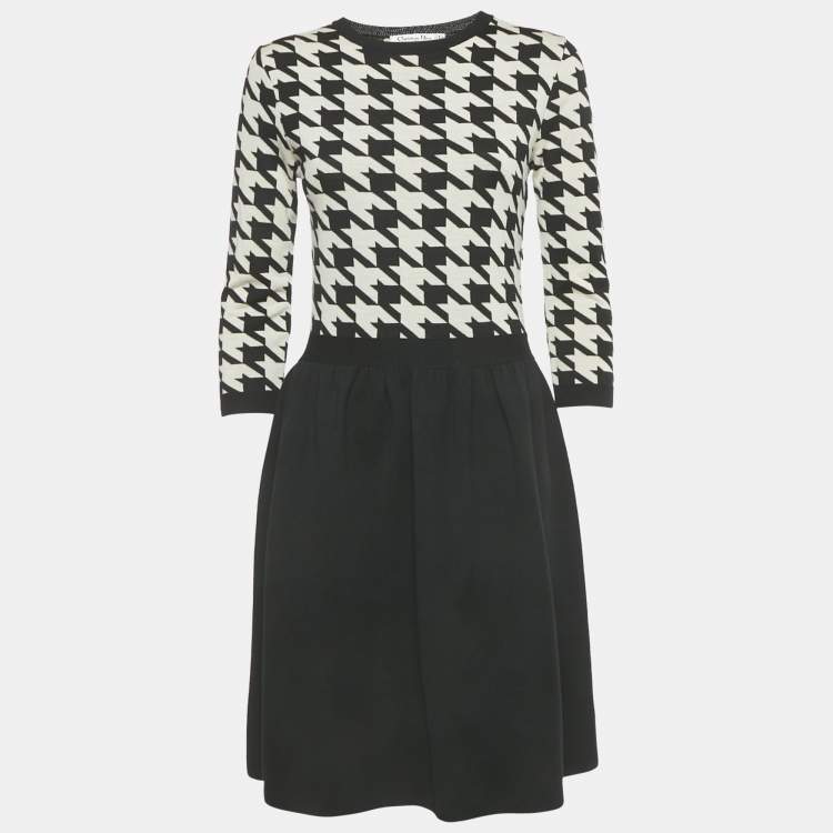 Pre Owned Christian Dior Black Houndstooth Wool Shorts Dress M