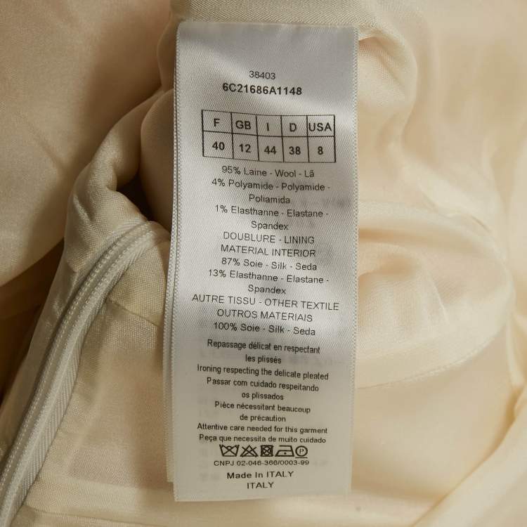 Pre Owned Christian Dior Cream Wool Pleated Mini Dress M