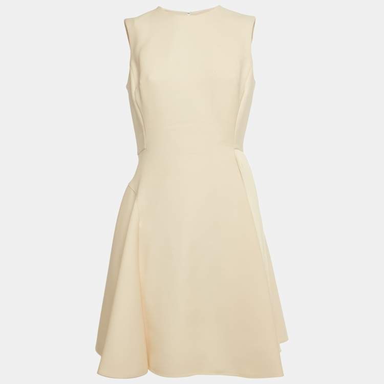 Pre Owned Christian Dior Cream Wool Pleated Mini Dress M