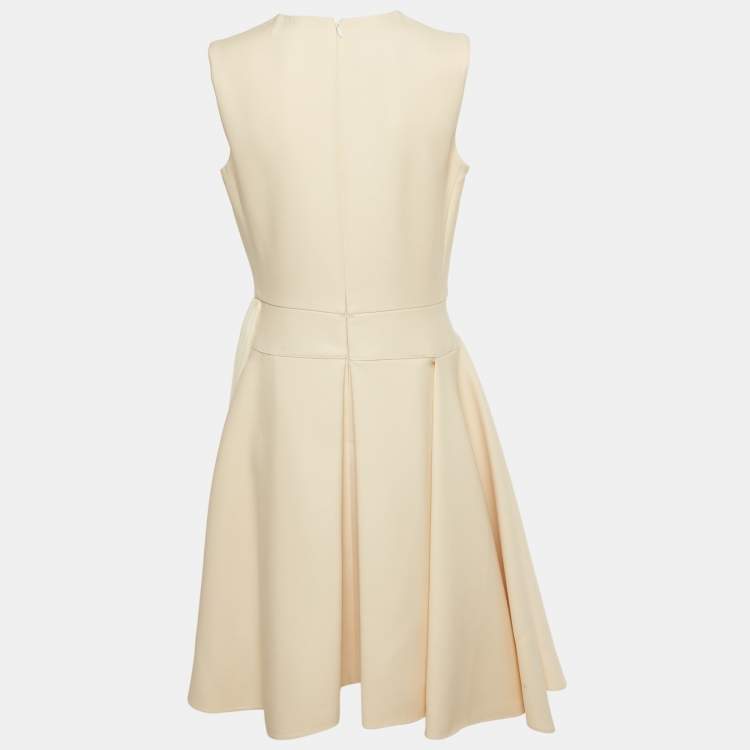 Pre Owned Christian Dior Cream Wool Pleated Mini Dress M