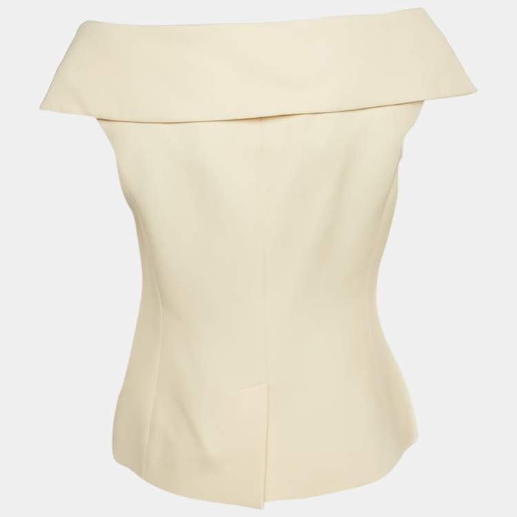 مملوكة مسبقًا توب كريستيان ديور صوف كريم مزدوج الصدر مقاس كبير (لارج)