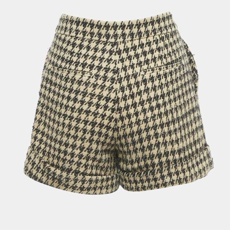 Pre Owned Christian Dior Cream/Black Houndstooth Jacquard Shorts S