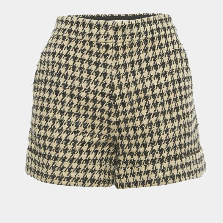 Pre Owned Christian Dior Cream/Black Houndstooth Jacquard Shorts S