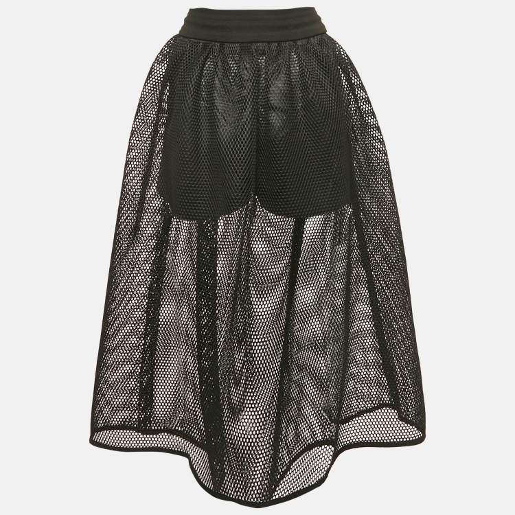 Pre Owned Christian Dior Black Mesh Midi Skirt M