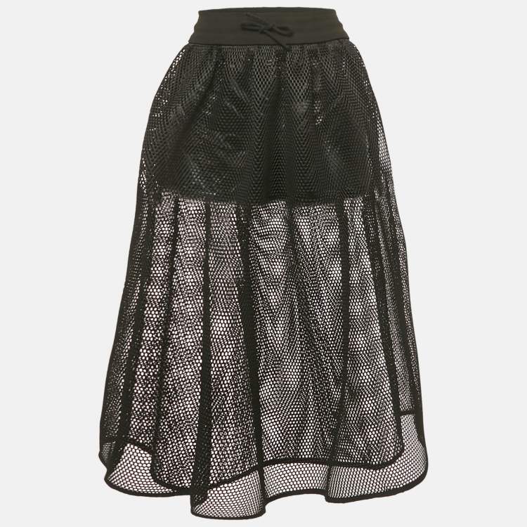Pre Owned Christian Dior Black Mesh Midi Skirt M