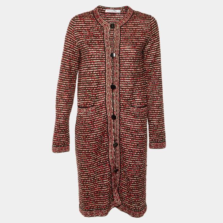 Pre Owned Dior Red Knit Button Front Long Cardigan M