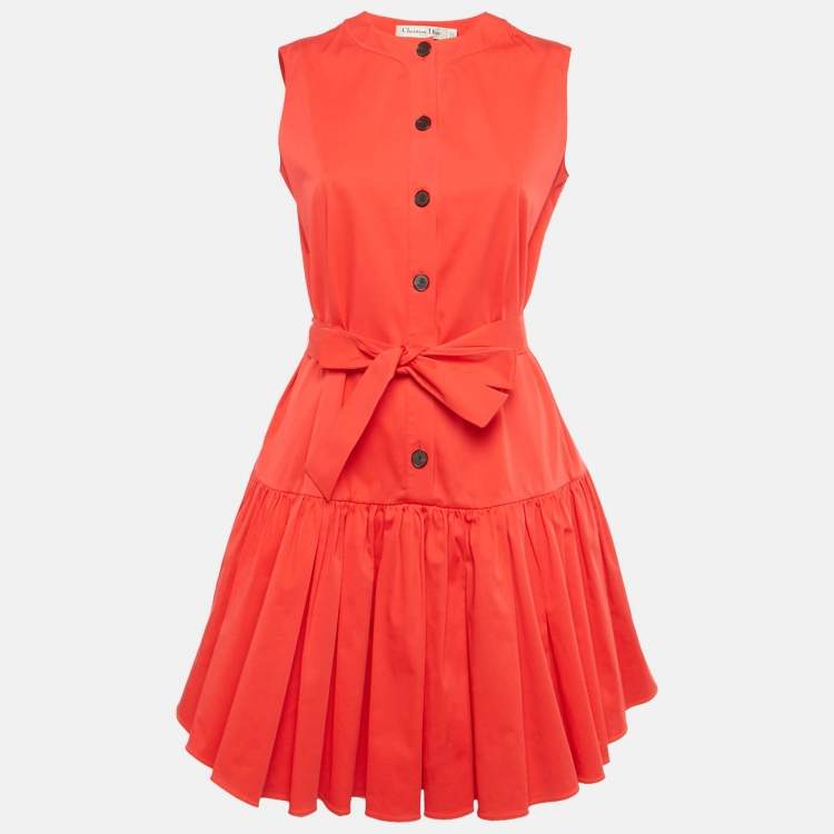 Pre Owned Christian Dior Red Cotton Flared Mini Dress S