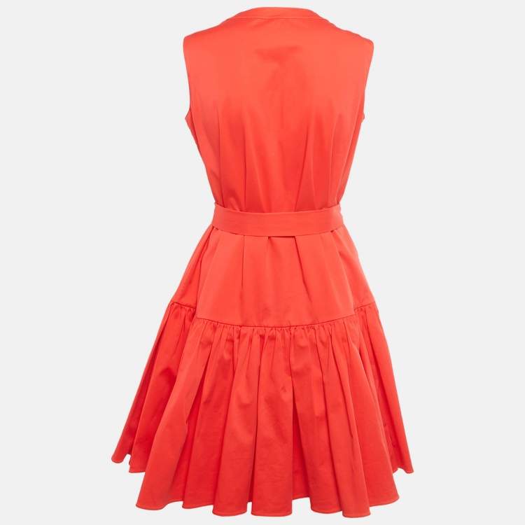 Pre Owned Christian Dior Red Cotton Flared Mini Dress S