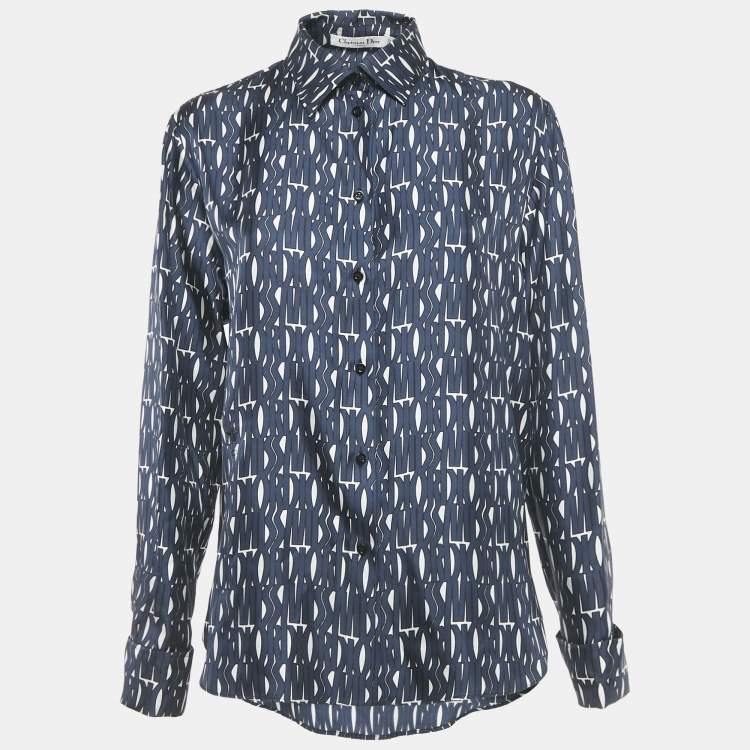 Pre Owned Dior Navy Blue Printed Silk Shirt M