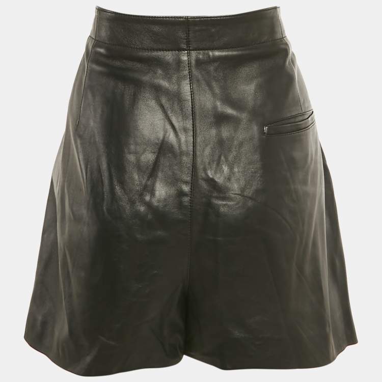 Pre Owned Christian Dior Black Leather Logo Detail Skorts XL