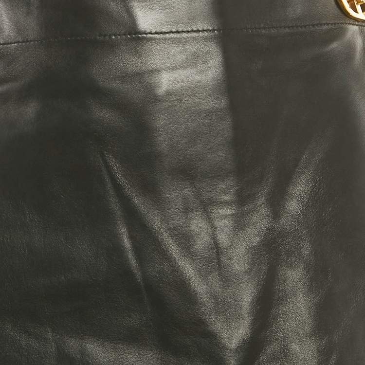 Pre Owned Christian Dior Black Leather Logo Detail Skorts XL