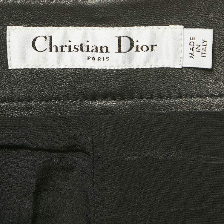Pre Owned Christian Dior Black Leather Logo Detail Skorts XL