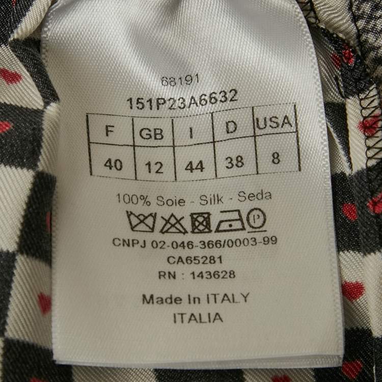 Pre Owned Christian Dior Black/White Heart Checkered Silk Trousers L