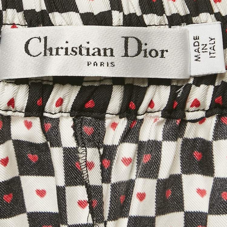 Pre Owned Christian Dior Black/White Heart Checkered Silk Trousers L