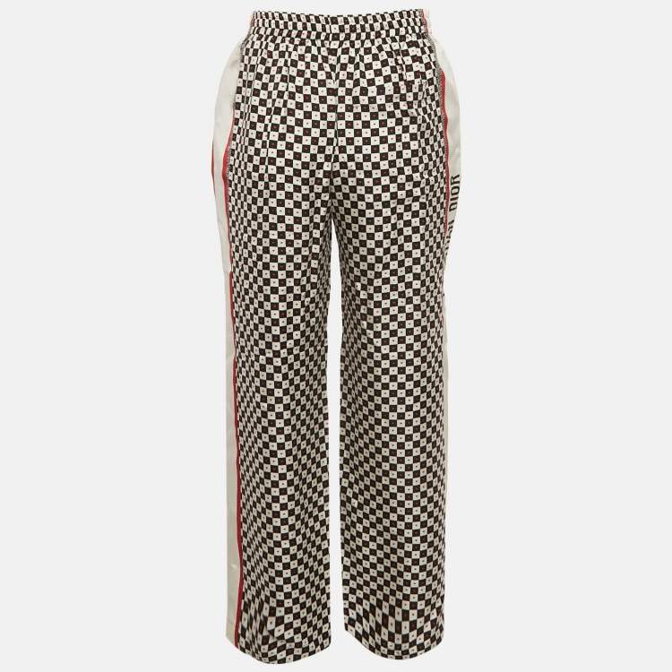 Pre Owned Christian Dior Black/White Heart Checkered Silk Trousers L