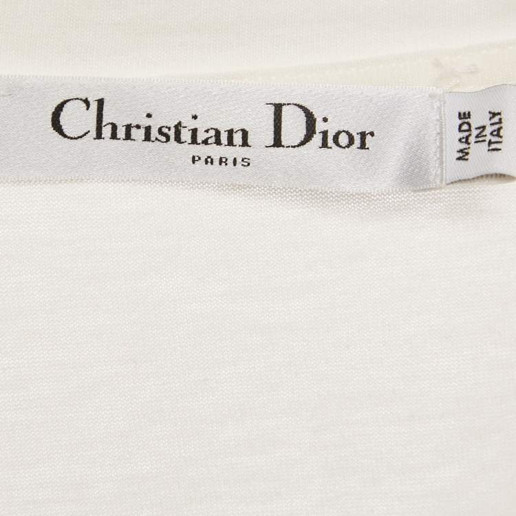Pre Owned Christian Dior White Print Cotton Half Sleeve T-Shirt M