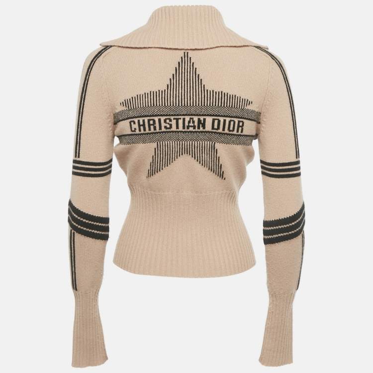 مملوكة مسبقًا كارديغان ديور صوف محبوك بشعار بيج سحاب مقاس صغير