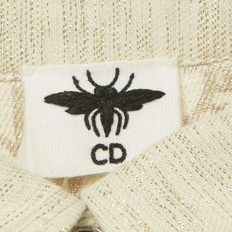 مملوكة مسبقًا Dior Beige /Gold CD Embroidered Cotton Blend Midi Dress M  