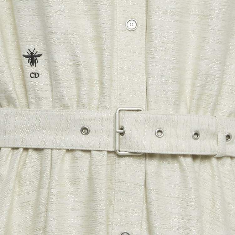 مملوكة مسبقًا Dior Beige /Gold CD Embroidered Cotton Blend Midi Dress M  