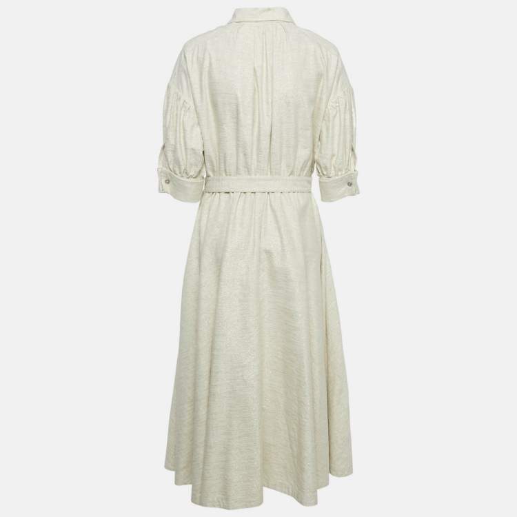 مملوكة مسبقًا Dior Beige /Gold CD Embroidered Cotton Blend Midi Dress M  