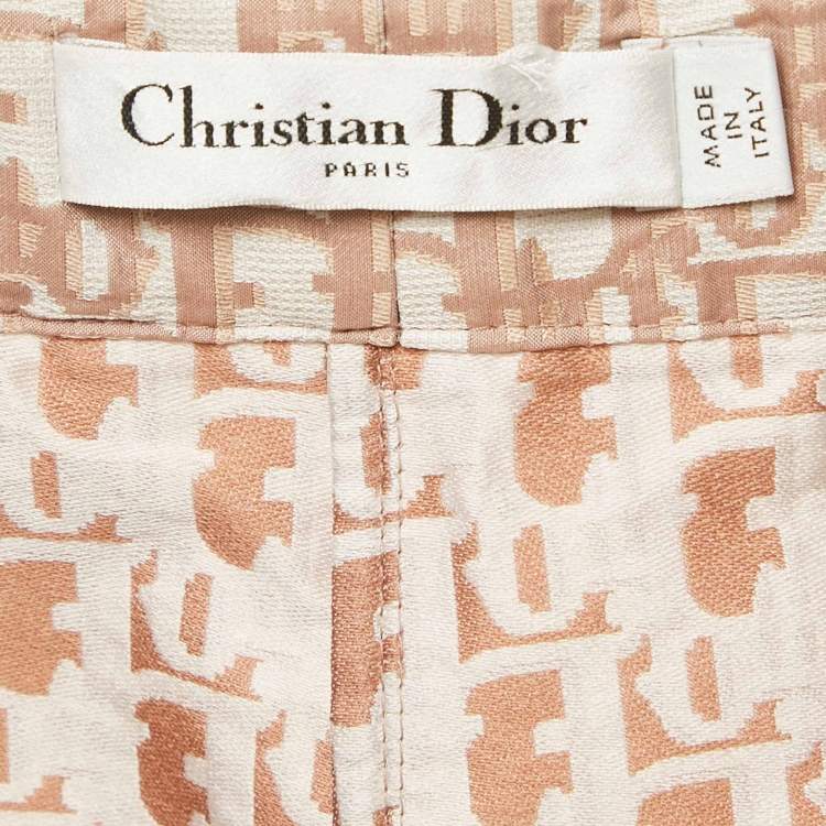 Pre Owned Christian Dior Beige Oblique Pattern Taffeta Skorts S