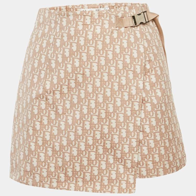 Pre Owned Christian Dior Beige Oblique Pattern Taffeta Skorts S