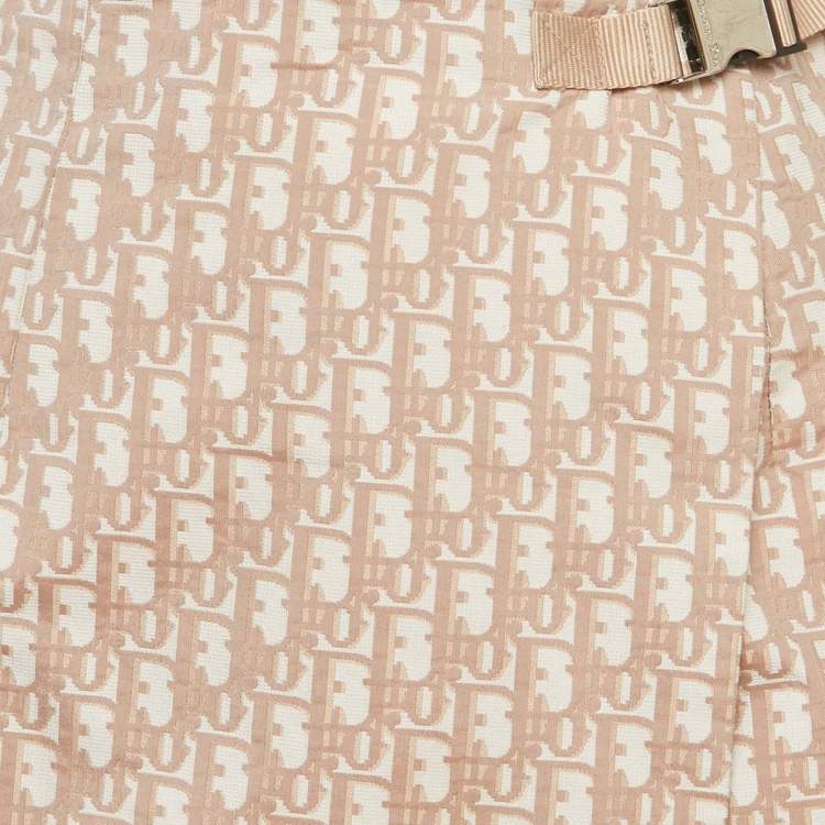 Pre Owned Christian Dior Beige Oblique Pattern Taffeta Skorts S