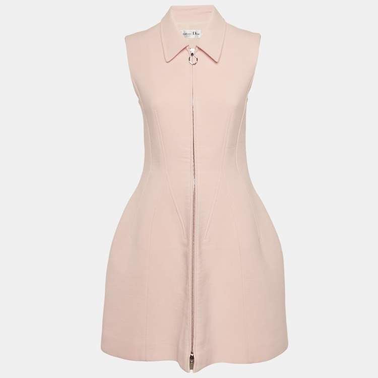Pre Owned Christian Dior Pink Wool Sleeveless A-Line Dress S