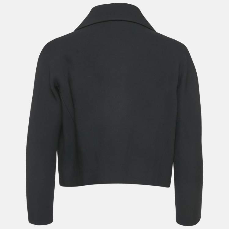 Pre Owned Christian Dior V11 Black Wool Double Breasted Crop Blazer L