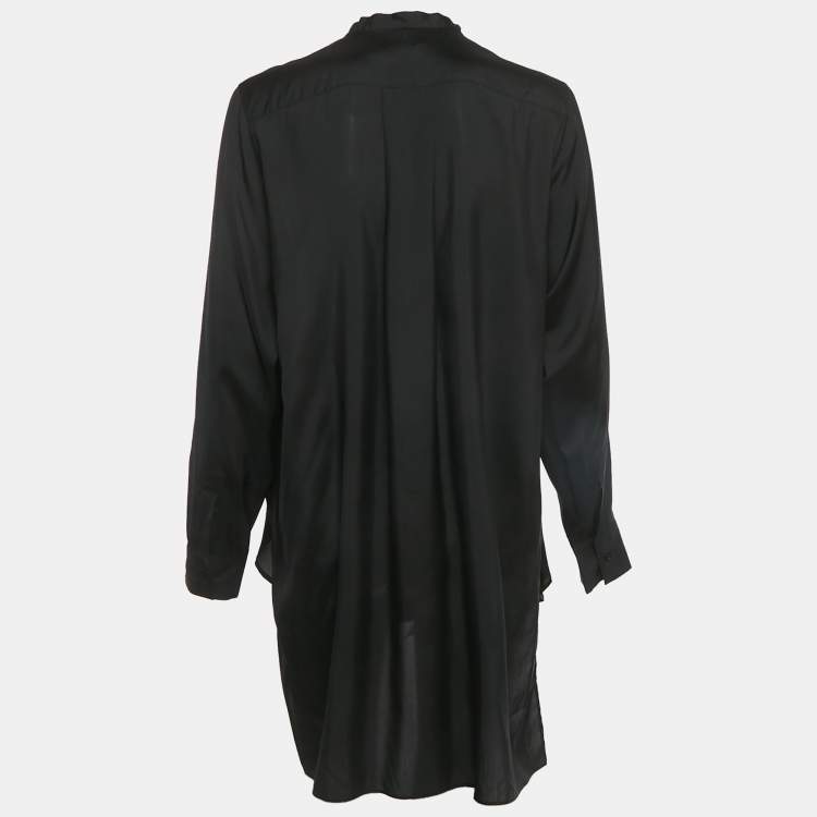 مملوكة مسبقًا تونيك كريستيان ديور حرير بأزرار من الأمام باللون الأسود مقاس متوسط - ميديون