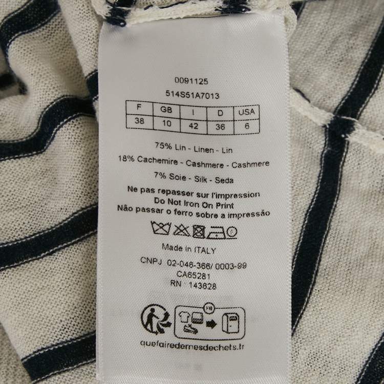 Pre Owned Christian Dior White Striped Linen & Cashmere Knit Sweater M