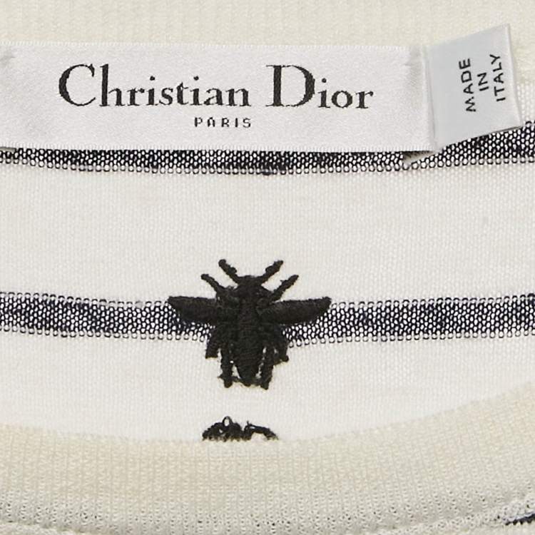 Pre Owned Christian Dior White Striped Linen & Cashmere Knit Sweater M