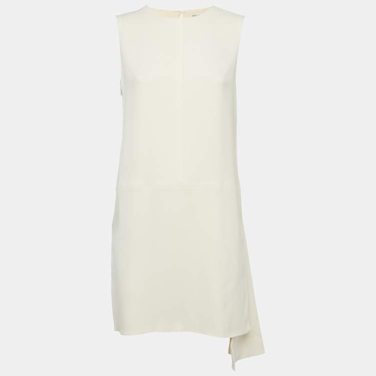 Pre Owned Christian Dior Beige Silk Asymmetric Shift Dress M