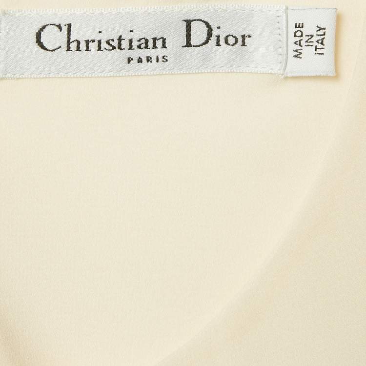 Pre Owned Christian Dior Beige Silk Asymmetric Shift Dress M