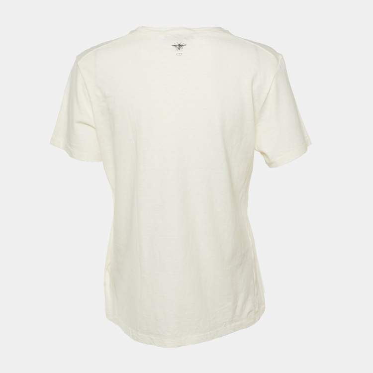 Pre Owned Dior Ivory J'adior 8 Cotton & Linen Crew Neck T-Shirt M