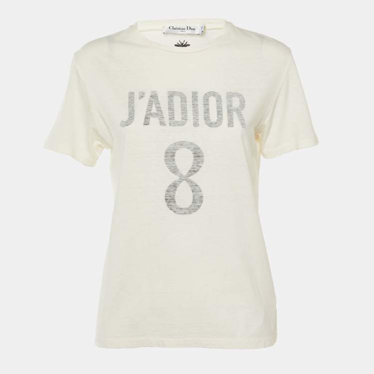 Pre Owned Dior Ivory J'adior 8 Cotton & Linen Crew Neck T-Shirt M