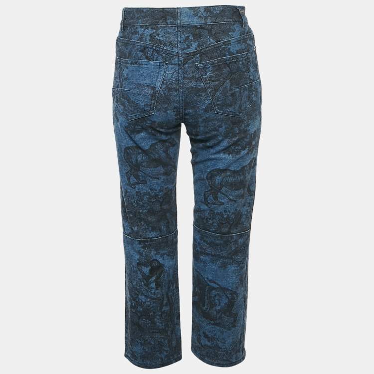 Pre Owned Dior Blue Toile Print Denim Capri S/Waist 27"