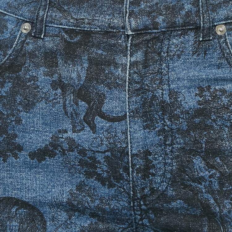 Pre Owned Dior Blue Toile Print Denim Capri S/Waist 27"