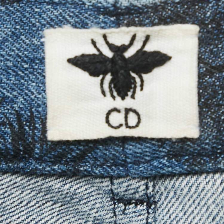 Pre Owned Dior Blue Toile Print Denim Capri S/Waist 27"