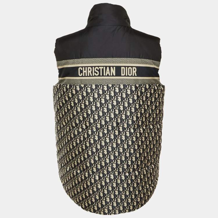 Pre Owned Christian Dior Navy Blue Oblique Synthetic Reversible Puffer Vest Jacket XS