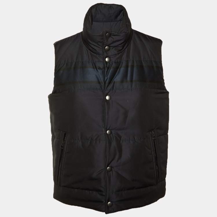 Pre Owned Christian Dior Navy Blue Oblique Synthetic Reversible Puffer Vest Jacket XS