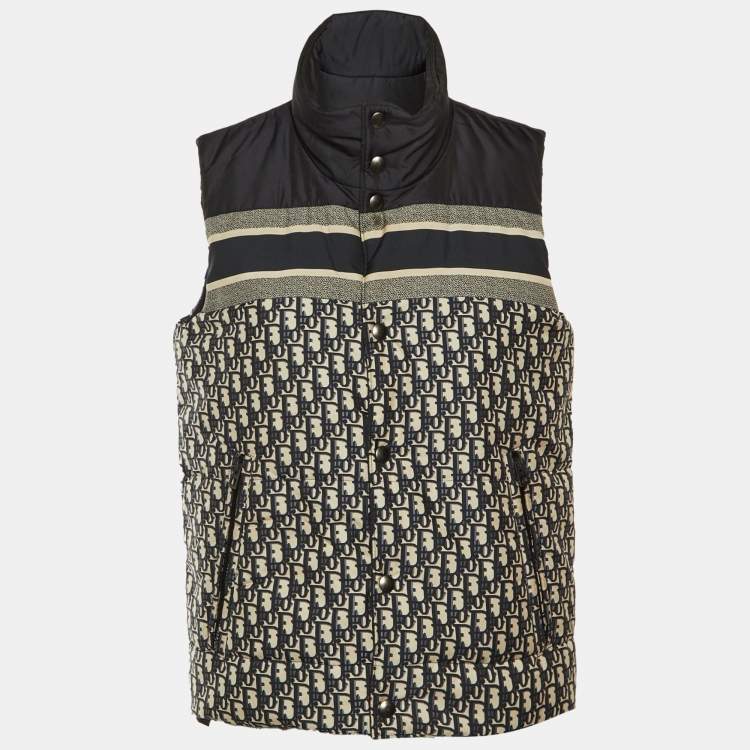 Pre Owned Christian Dior Navy Blue Oblique Synthetic Reversible Puffer Vest Jacket XS