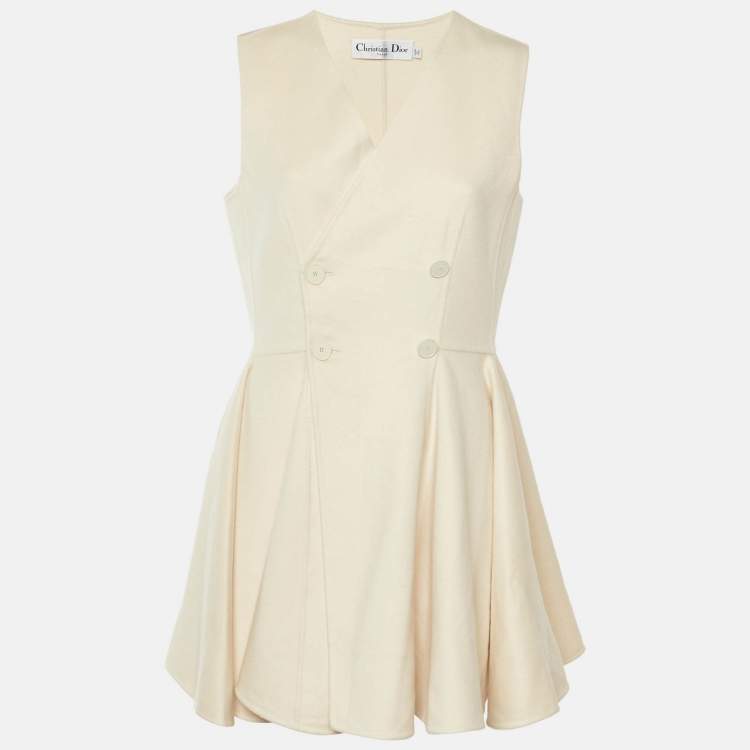 مملوكة مسبقًا Christian Dior Cream Cashmere Double Breasted Mini Dress L