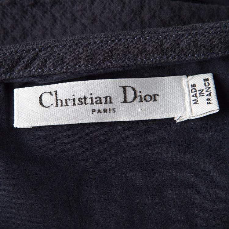 Pre Owned Dior Navy Blue Textured Sleeveless Belted Dress M