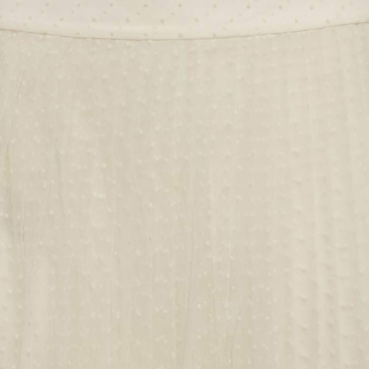 Pre Owned Christian Dior Off-White Tulle Pleated Midi Skirt S