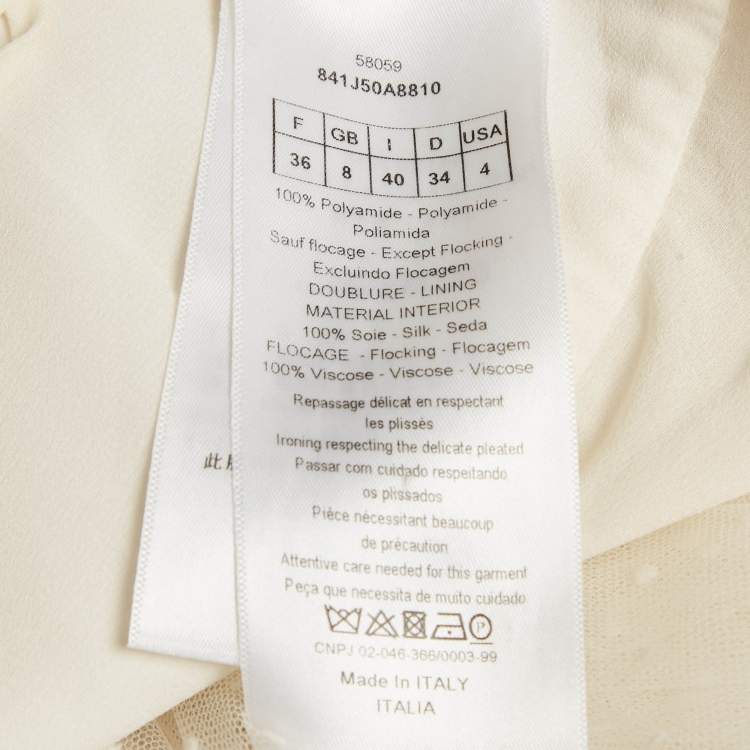 Pre Owned Christian Dior Off-White Tulle Pleated Midi Skirt S