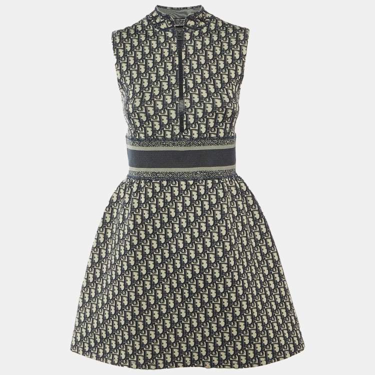 Pre Owned Christian Dior Navy Blue Oblique Jersey Mini Dress S 