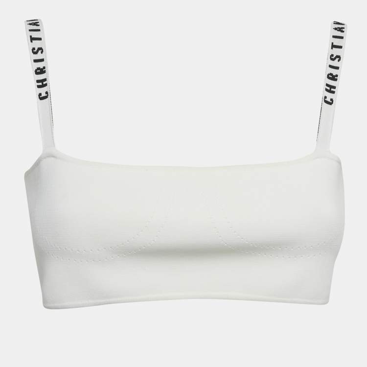 مملوكة مسبقًا Christian Dior White Jersey Logo Band Strap Detail Bralette M